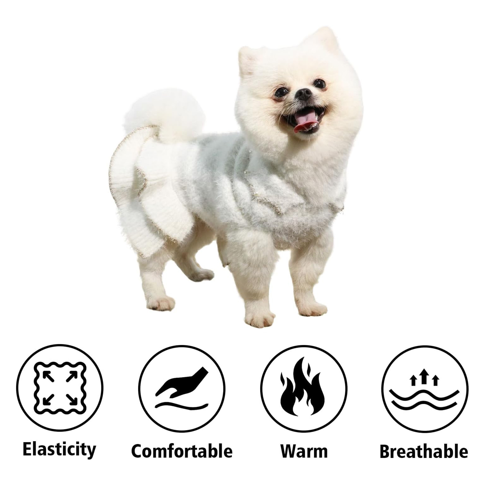 White Double-Layer Knit Pet Dress with Lace - alternate view
