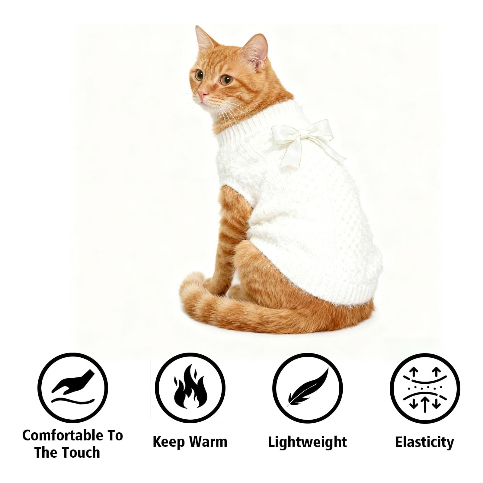 White Short Dog Dress - Cozy Sleeveless Pet Jumper - alternate view
