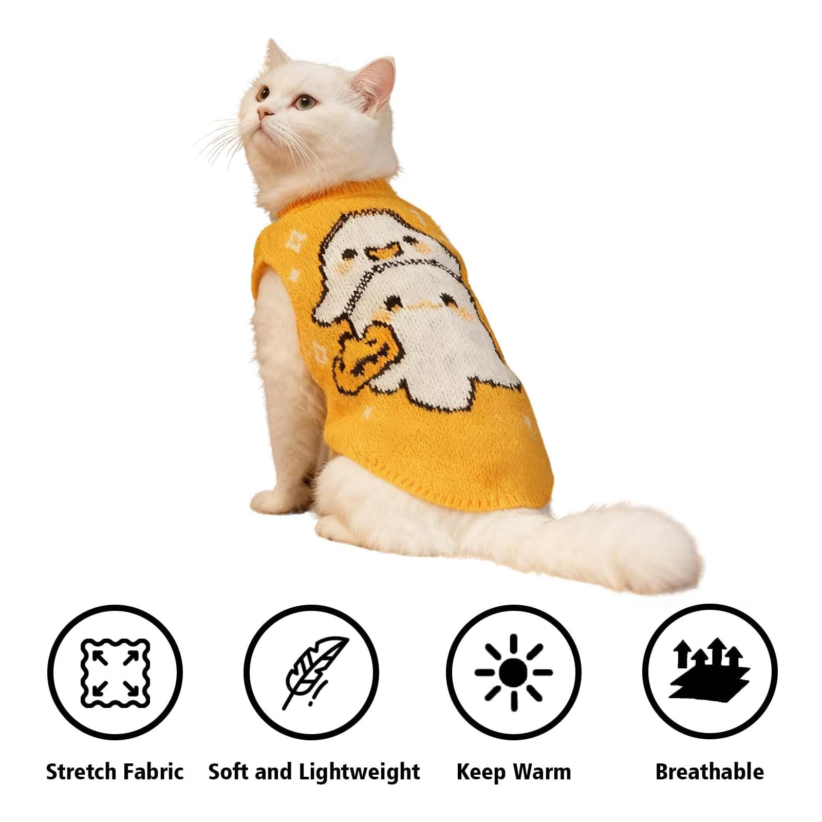 Yellow Ghost Dog Sweater - Halloween Themed Pet Jumper - alternate view